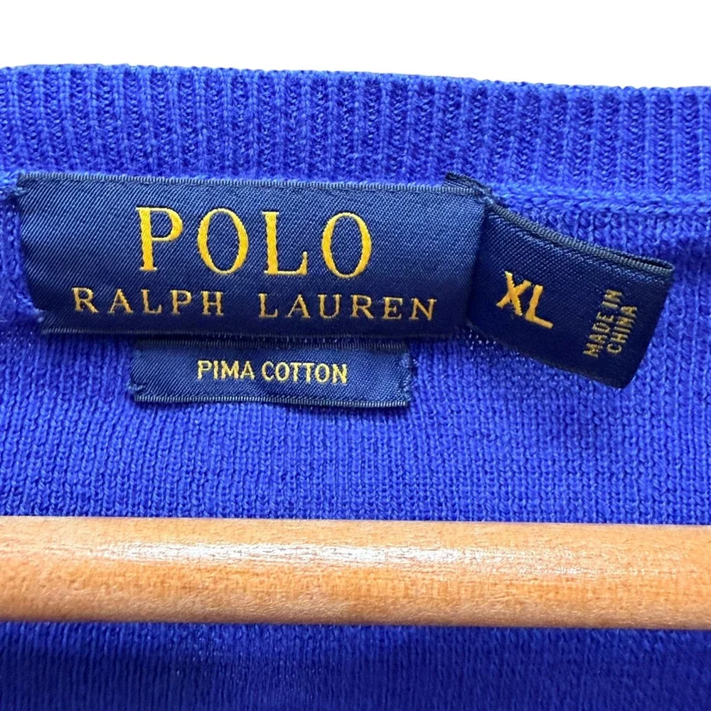 Polo Ralph Lauren Sweater Mens XL Blue Pima V-Neck Preppy Minimalist Classic